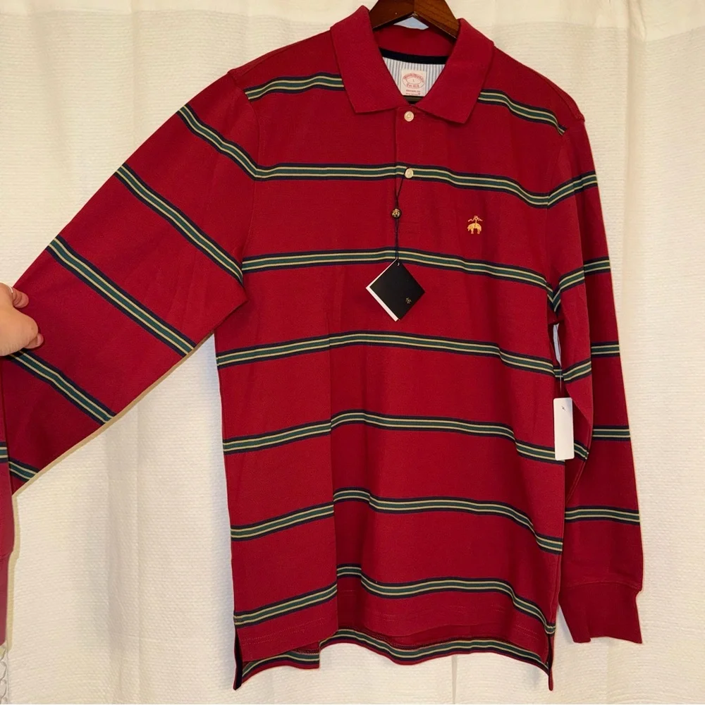 Brooks Brothers 2 shirt bundle- maroon Polo with Green/Navy Stripes & Navy polo